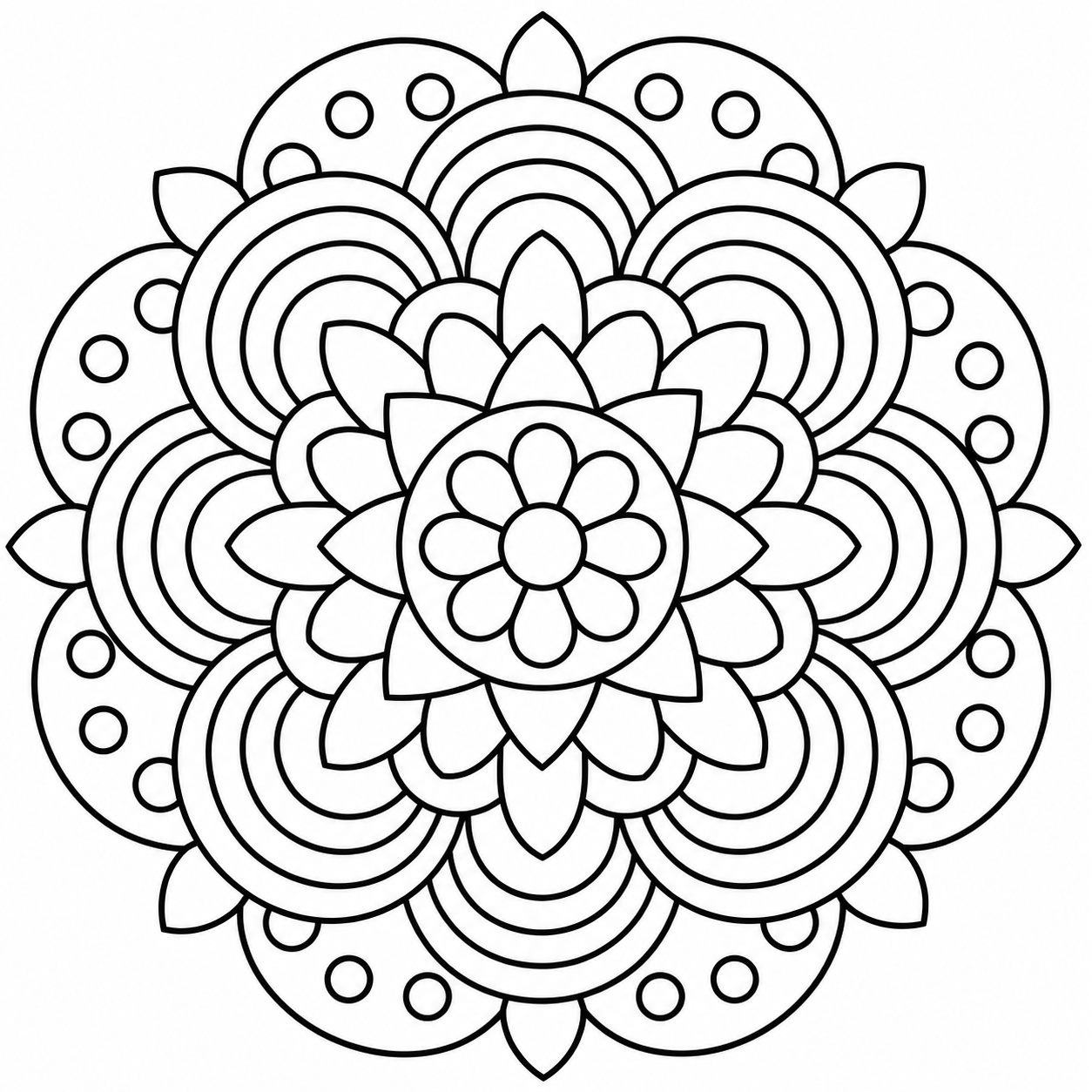 Rainbow mandala coloring page — free printable rainbow coloring page mandala pattern for older kids and adults.